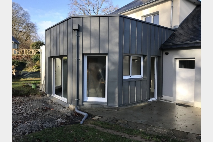 Extension bois bardage zinc Mayenne